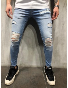 JEANS ALBASTRU DESTROYED CU...