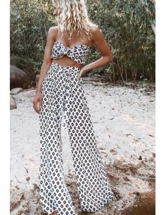 SET PANTALON SI TOP ALB-NEGRU